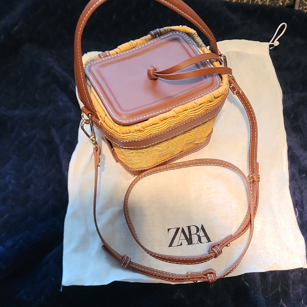 Zara Tan and Brown Mini Woven Bag
